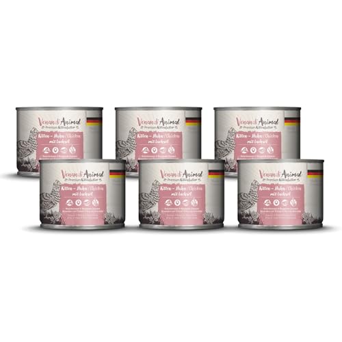 Venandi - Premium Nassfutter für Katzen - Kitten - Huhn mit Lachsöl, 6 x 200g (6er Pack), getreidefrei mit extra viel Fleisch