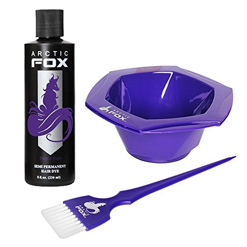 Arctic Fox Bundle with Tint Brush and Bowl, 100% Vegan Semi Permanent Hair Color Dye, 4 Oz or 8 Oz (4oz, Purple Rain)