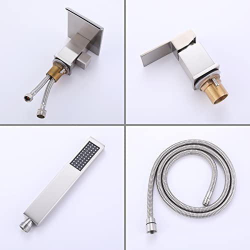 Taplong Modern Roman Tub Faucet With Hand Shower, Waterfall Deck Mount Bathtub Filler Faucet With Sprayer, Widespread 3-Holes Tub Shower Faucet Set In Brushed Nickel, 02763Bn #TOP7