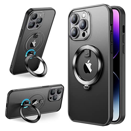 Magnetische Schutzhülle für iPhone 14 Pro [nie gelb] [360 ° drehbar] [kompatibel mit MagSafe] [Militärqualität] Stoßfester magnetischer Ringständer für 15,4 cm (6,1 Zoll) (14 Pro-Black) Cover