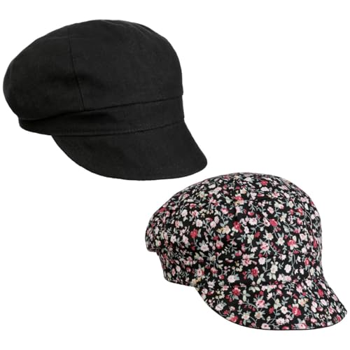 Lipodo Czapka Dwustronna MillefleursKobiety - konfederacji z daszkiem baker boy daszkiem, Lato wiosna-lato - L (57-58 cm) czarny