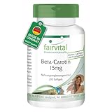 Fairvital | Bêta-carotène 15mg - 200 gélules - 15 mg par gélule correspondent à 25.000 UI - qualité contrôlée et hautement dosé - Fabriqué en Allemagne