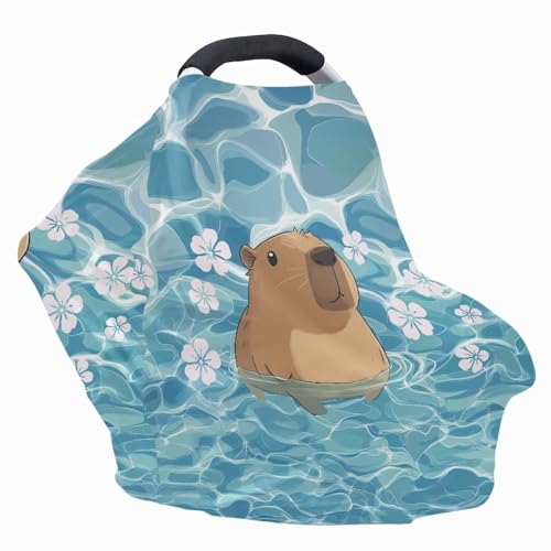 Image of Capybara Baby Car Seat Cover for Travel - Breathable and Lightweight - Infant Car Seat Cover for Sun, Soft Nursing Cover Up for Breastfeeding