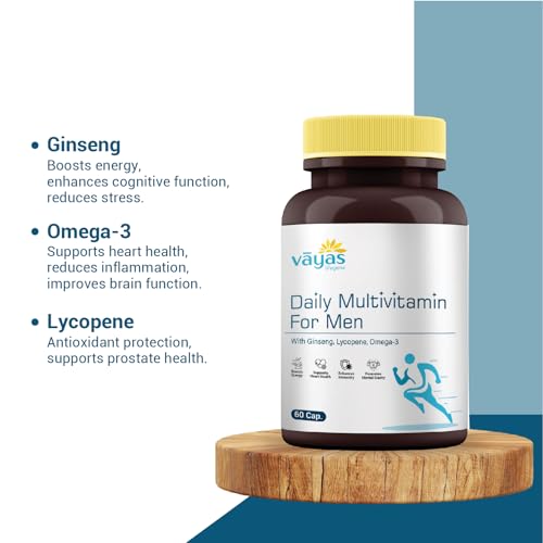 Image of Vayas Daily Multivitamin - For Men - With 35+ Vitamins, Minerals, Antioxidants, Ginseng, Lycopene & Omega-3 - 60 Tabs - Supports Energy, Immunity, Heart & Brain Health