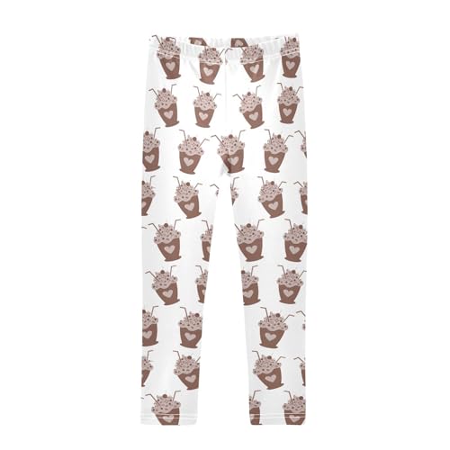 Dessert with Cocktail Straw Girls Leggings,Workout Leggings for Girls Toddler Athletic Leggings Size for 3-10T