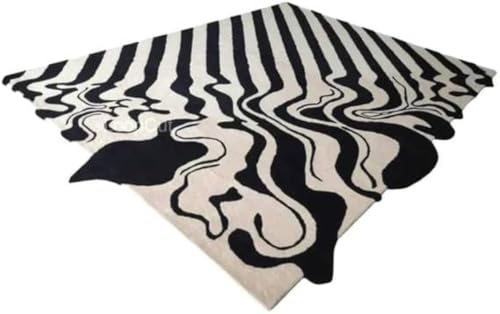 Tapete artesanal de lana 5' x 8' negro y blanco miniatura 2