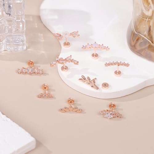 AFSITNIG 16G Flat Back Cartilage Earrings for Women, Rose Gold, 9Pcs by AFSITNIG - Used condition - Image 5