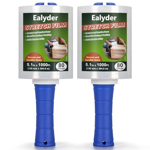 Ealyder Tape 2-Pack Industrial Mini Stretch Wrap Film 80 Gauge 5.1