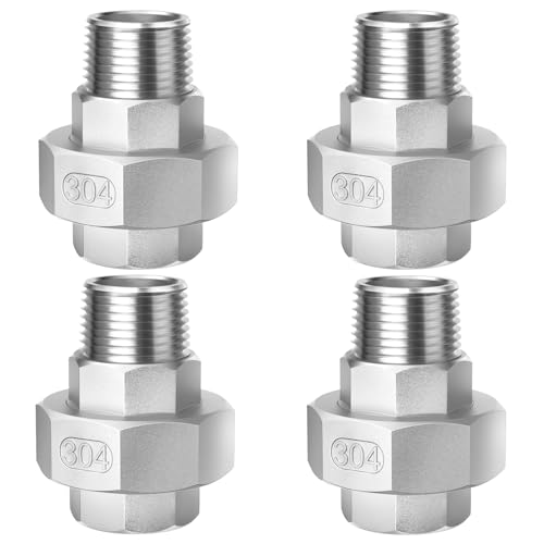 Image of ChillWaves 304 Stainless Steel Cast Pipe Fitting, Union，1 /2 inch NPT Male x 1 /2 inch NPT Female Thread Adapter(4-PACK)