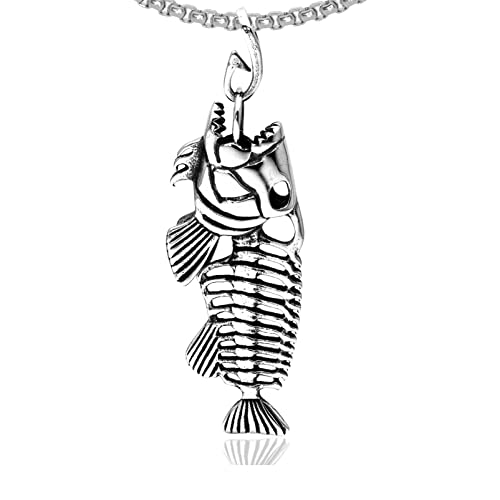 Xusamss Hip Hop DJ Titanium Steel Huge Fish Bone Pendant Skull Necklace