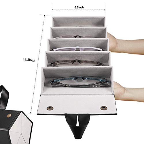 SMARTTOP 5-Slot Travel Sunglasses Organizer Collector - PU Eyeglasses Storage Case Box -Multiple Hanging Eyewear Holder Display - Thumbnail 3