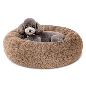 Dog Calming Beds for Small Medium Large Dogs – Round Donut Washable Puppy Dog Bed, Anti-Slip Faux Fur Fluffy Donut Cuddle Anxiety Cat Pet Bed(20” Khaki