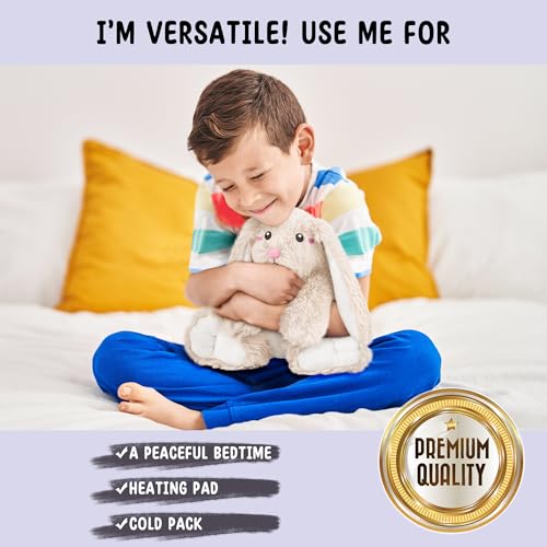 Image of Bunny Microwavable Stuffed Animal - 1.5 lb Unscented Heating Pad Plush, Soft Cozy Bunny Toy for Relaxation and Comfort, Gift for Women, Girls, Adults & Kids by Happy Fuel, Ivory