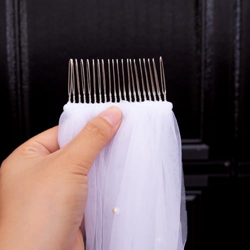 ويزتيز طرحة زفاف من الدانتيل والزهور، طرحة زفاف من طبقة واحدة من اللؤلؤ والكريستال بطول طرف الاصبع، طرحة عروس قصيرة مع مشط معدني، عاجي، 1