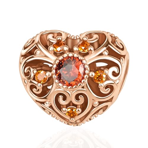 Image of S925 Sterling Silver Rose Gold Romantic Charm Pendant, Gifts for Family Friends Girlfriend, Valentine's Day Birthday Christmas Anniversary, Bracelet Necklace Bead Dangle Charm for Women Jewelry