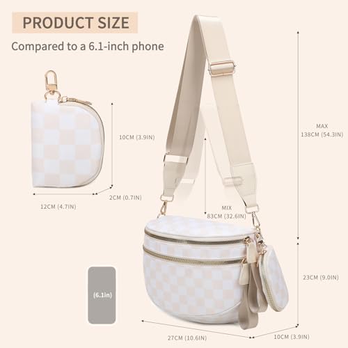 Image of Checkered Crossbody Bum Bags for Women, Nylon Sling Bags with Shoulder Strap, Large Capacity Checkered Purse Bag