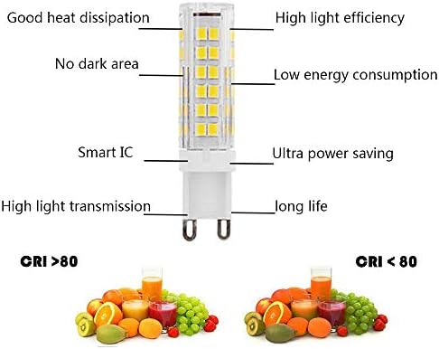 G9 LED Light Bulbs 9W Equivalent 90W Halogen Cool White 6000k 900 Lumen AC220-240V 360° Beam Angle Energy Saving G9 No DimmablePack of 6 [Energy Class A++]