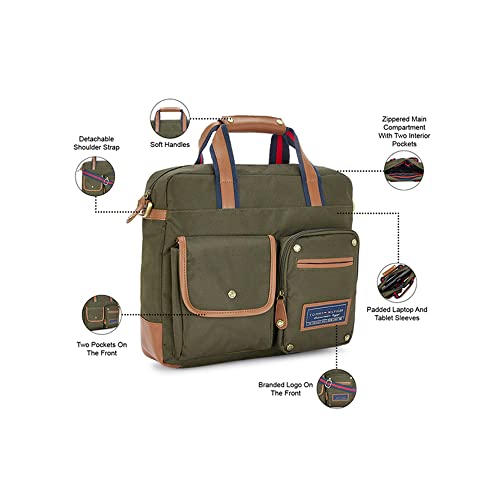 Image of Tommy Hilfiger Unisex-Adult Franklin Professional New Polyester 15 Inch Laptop Bag Business Case Olive (8903496164596)