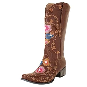 Tkukkwr Schoenen Laarzen Voor Vrouwen Vrouwen Booties Borduurwerk Hakken Midden Bloemen Ronde Retro SlipOn Teen Hoge Schoenen Vrouwen Laarzen Modisch Cowboy Laarzen