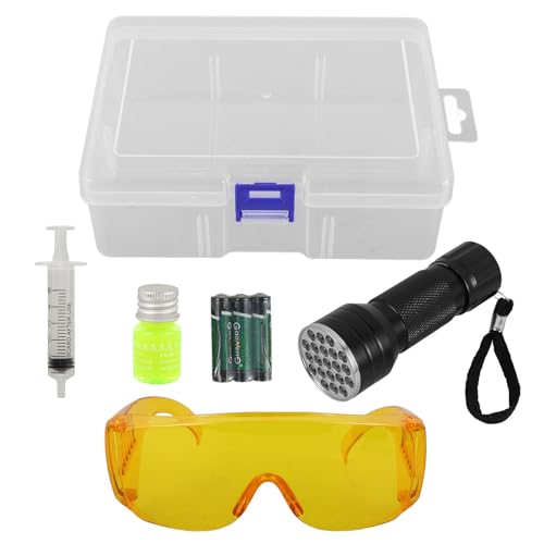 Garneck Kit Detección de Fugas Aire Acondicionado Coche y Gafas Protectoras Linterna Fluorescente Herramienta Versátil de Plástico para Decoracion Verano y Mantenimiento