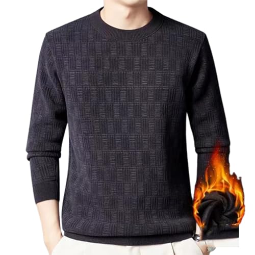 CPARTS Suéter de punto de cuello redondo cálido y exquisito para hombre, suéter casual de cuello redondo, suéter de forro polar de punto grueso, gris, M
