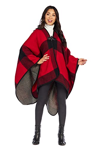 Mud Pie Buffalo Check Toggle Womens Wrap, One Size, Red2