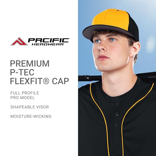 Image of Pacific Headwear Premium P-Tec Flexfit Cap, Black /Orange, S /M