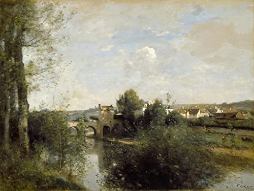 Seine et vieux pont à Limay Corot affiche sur toile 50x70 cm décoration tableau impressionniste