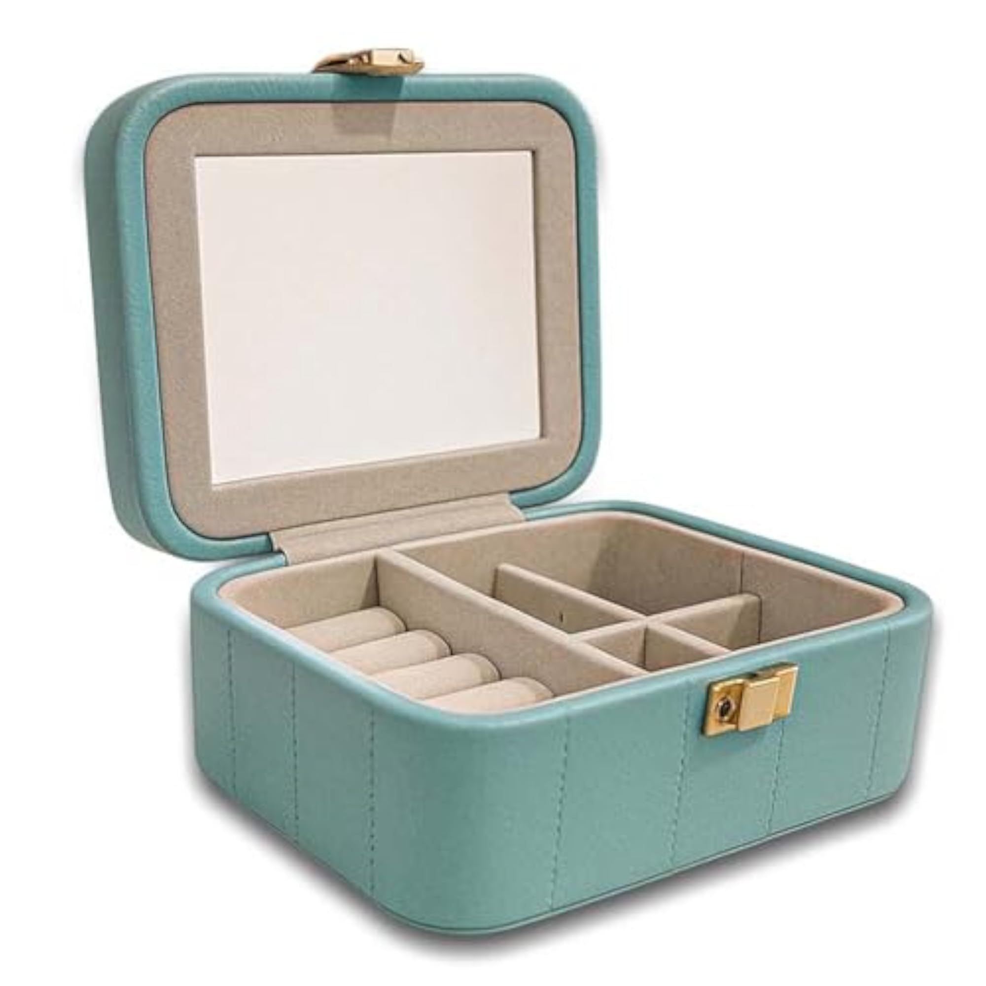 Faux Leather Jewellery Organizer Box with Snap Closure & Mirror
