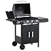 Outsunny 3+1 Burner Gas BBQ Grill with Wheels 110L x 50W x 100Hcm Black