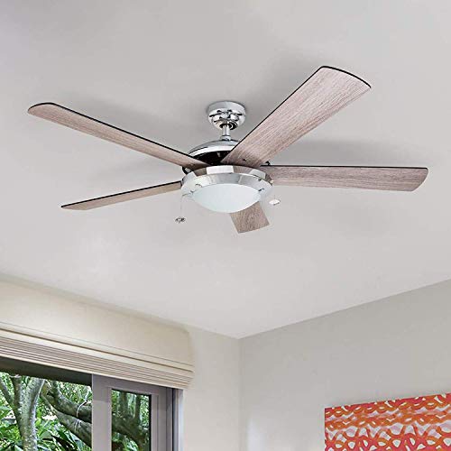 Prominence Home Bolivar, 52 Inch Modern Led Ceiling Fan With Light, Pull Chain, Dual Mounting Options, Dual Finish Blades, Reversible Motor - 80100-01 (Chrome) #TOP5