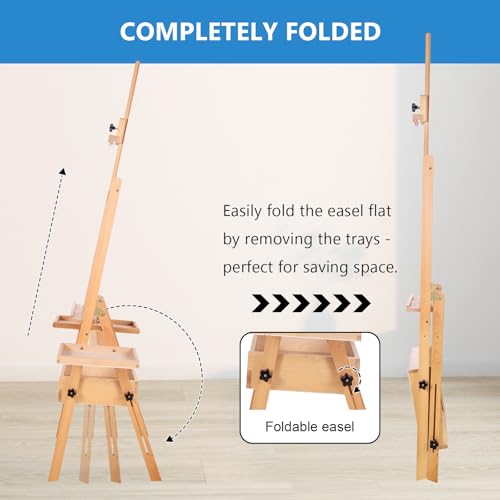 Falling in Art Large Wooden Painting Easel with Storage Drawer and Palettes, H-Frame Studio Easel Stand Holds Canvas up to 36 Inches, Suitable for Adults, Beginners, and Artists - Image 3