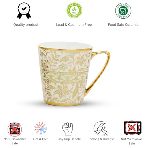 Image of Clay Craft Luxury Gold Printed Ceramic Tea & Coffee Cups Set of 6 | Elegant Designer Cups for Home, Office & Gifting | Not Microwave Safe