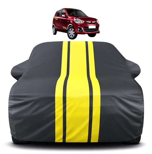 Image of Auto Hub Car Cover Compatible with Maruti Alto k10 with Mirror Pocket, Soft Cotton Lining, Alto k10 Car Cover Waterproof - Yellow-Black