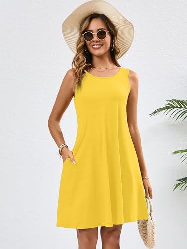 Image of KORSIS Summer Dress for Women Casual T Shirt Tank Dresses Sleeveless Swing Flowy Ladies Beach Vacation Sundress with Pocket