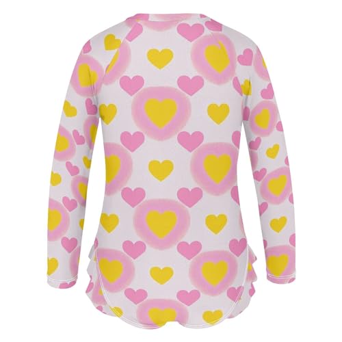 Girls Long Sleeve 1 Piecing Colorful Yellow Heart Peach Swim Suits for Girls Kids Bathing Suit3