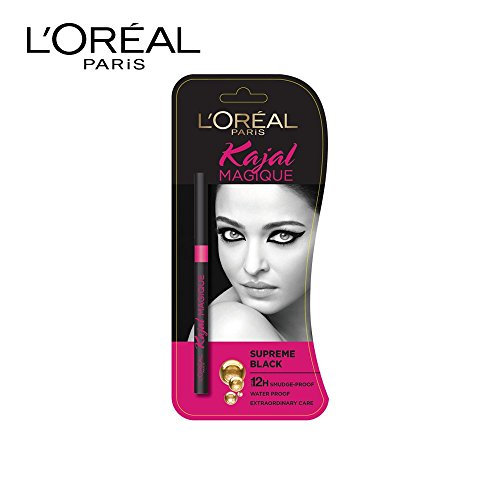 Image of L'Oreal Paris Kajal, Waterproof Eyeliner, 14 Hours of Smudge-Proof Wear, With Vitamin E, Cocoa Butter, Olive Oil Esters and Vitamin C, Magique, Colour: Supreme Black. 0.35g (Pack of 3)