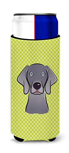 Checkerboard Lime Green Weimaraner Ultra Beverage Insulators for slim cans