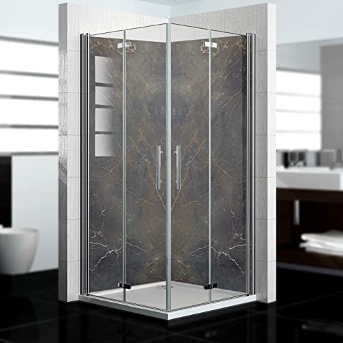 dedeco Pannello posteriore doccia angolare impermeabile, motivo marmo V10, vernice UV lucida, 2 x 90 x 200 cm, come pannello posteriore per il bagno per la sostituzione delle piastrelle, come