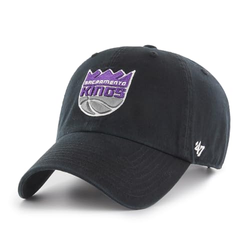 47 Brand NBA Unisex Basketball Team Color Home Primary Logo Clean Up Adjustable Cap Dad Hat Adult One Size Fits All - Sacramento Kings - Black