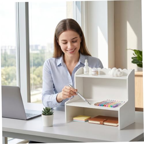 Organizador de escritorio de madera blanco con compartimentos abiertos mini estantería 4