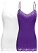 Women's Lace Trim 100% Cotton Ribbed Racerback Tank Top  (2 Pack, White/Purple, Small)