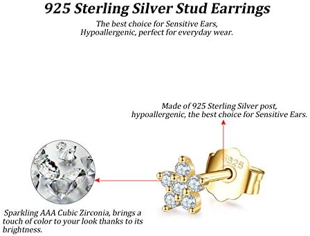 Silver Stud Earrings for Women Girls, Tiny Flower Stud Earrings Small 925 Sterling Silver Hypoallergenic Cubic Zirconia Helix Cartilage Earrings Piercing Sleeper Studs, 3mm/4mm/5mm