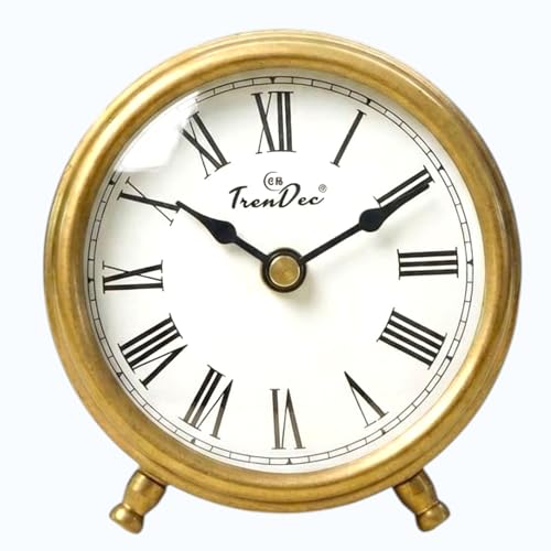 Image of 3 inch Analog Table Clock, Round, Gold and Black Powder Coat Finish, Iron.