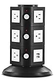 Aduro Surge Protector Power Tower Family Multi Charging Station - 11 Outlets and 2 USB Ports, Smart Charge Technology for iPhone, iPad, Galaxy Nexus (Black)