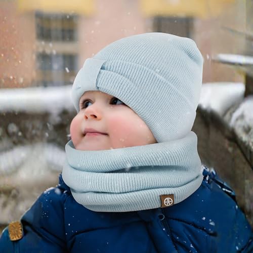 Conjunto de invierno para niño de 0 a 5 años con gorro de nudo y bufanda 4