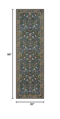 Tapete corredor floral boho 2.5'x8' azul marino miniatura 2
