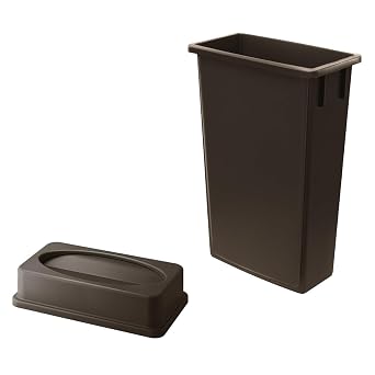 23 Gallon Heavy-Duty Trash Can with Swing Lid, Slim Rectangular Garbage Can, Commercial Recycle Container, Durable Plastic Waste Bin for Restaurants, Office, Garages, Kitchens, Hotels - Brown