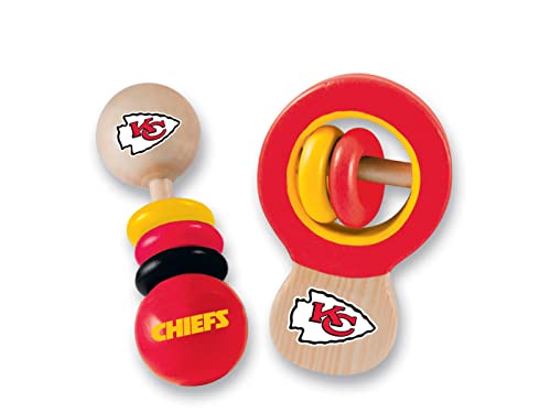 Image of Baby Fanatic Wood Rattle 2 Pack - NFL Kansas City Chiefs, Officially Licensed Baby Toy - Baby