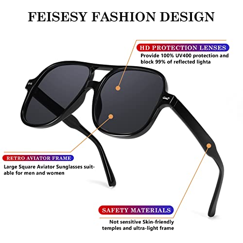 FEISEDY Vintage Retro Oversized 70s Sunglasses Women Men Classic Large Squared Frame Sunglasses B41013